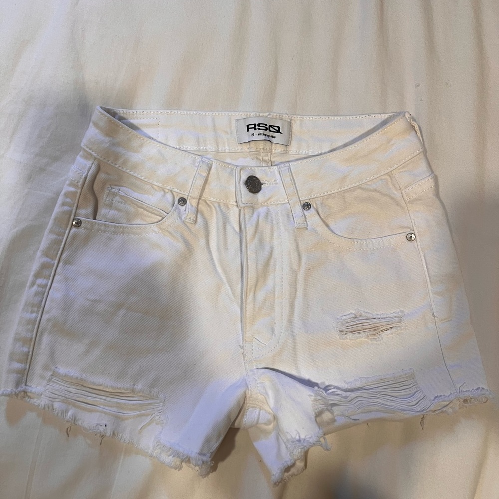 RSQ Women's White Distressed Jean Shorts Vintage High Rise Size 23
